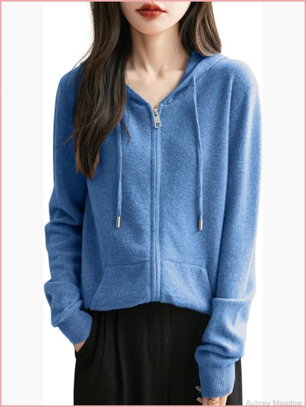 100% Merino Wool Zip Up Hoodie with Pocket Soft Knit Cardigan Jacket